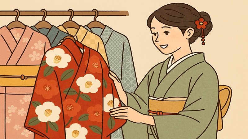 椿柄の着物を季節で上手に選ぶ方法