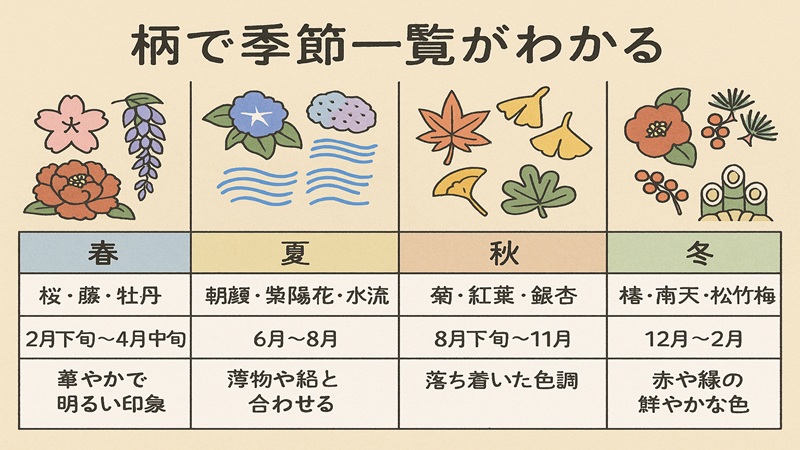 柄で季節一覧がわかる。着用するのはいつ？